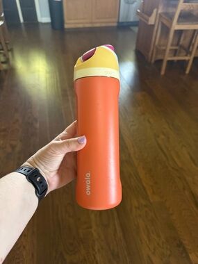 Owala Orange multicolored metal  Water Bottle with Yellow flip lid